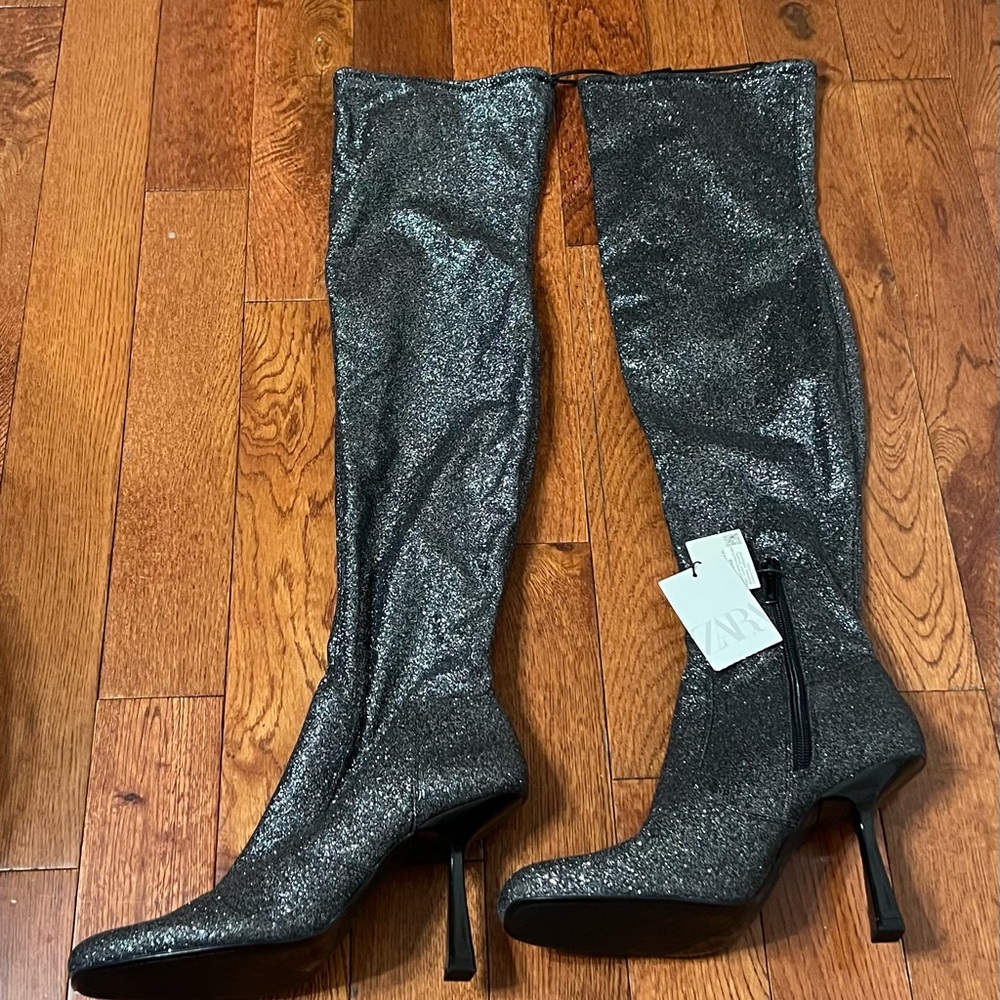 Zara Women's Sparkling Over the Knee Boots - Silver